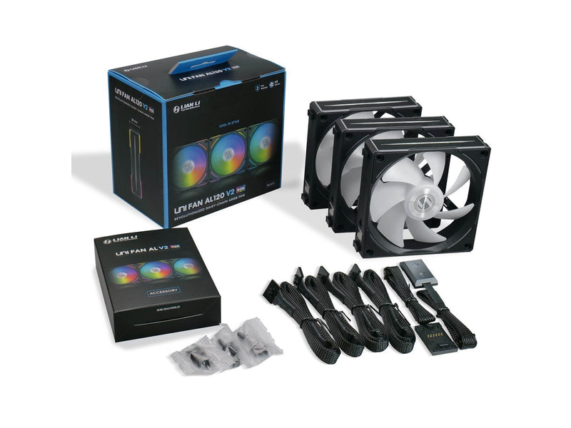 Lian Li UNI FAN AL120 V2 (3-pack) - Gehäuselüfter - 120mm - Schwarz mit RGB LED - 29 dBA