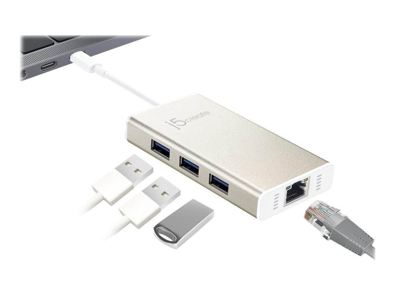 j5create 3-Port USB Hub (with Ethernet)i USB-Hubs - USB 3.0 - 3 - silber