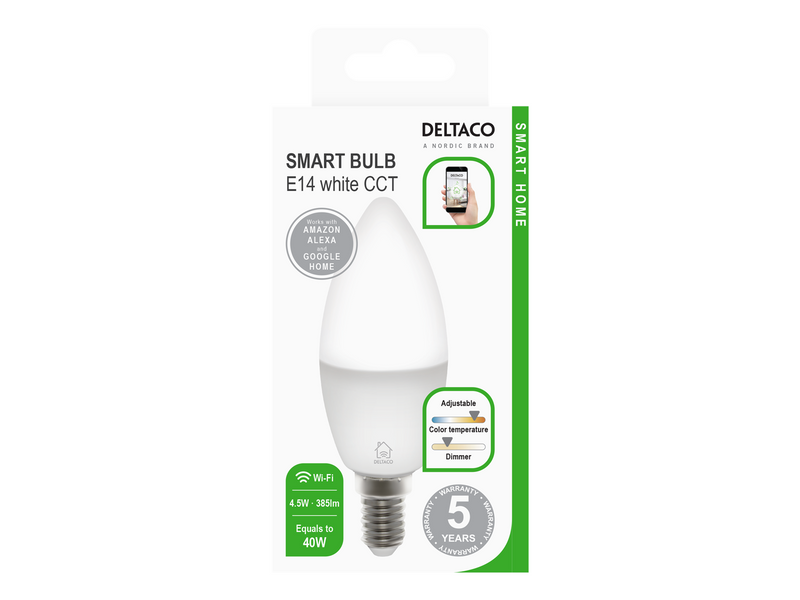 Deltaco SMART HOME LED light E14 WiFI 4.5W 2700K-6500K dimmable