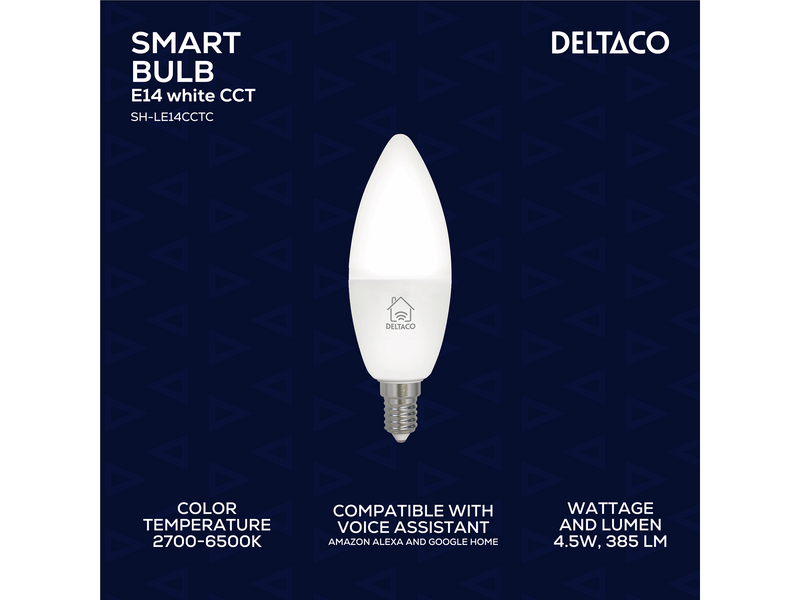 Deltaco SMART HOME LED light E14 WiFI 4.5W 2700K-6500K dimmable