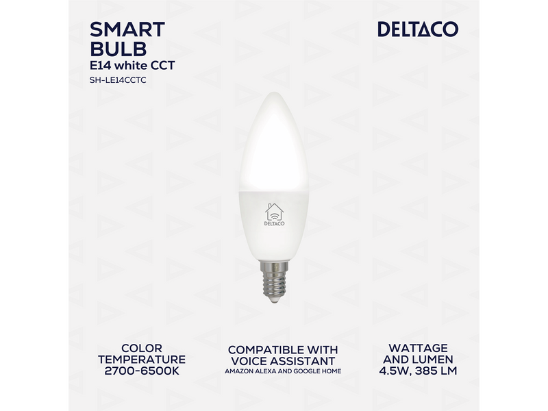 Deltaco SMART HOME LED light E14 WiFI 4.5W 2700K-6500K dimmable