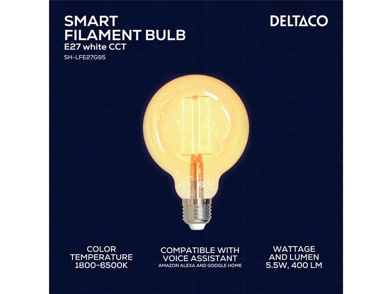 Deltaco SMART HOME LED filament lamp E27 WiFI 2.4GHz 5.5W 470lm dimmable 220-240V white