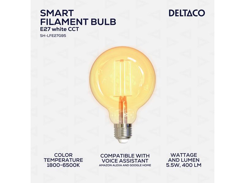 Deltaco SMART HOME LED filament lamp E27 WiFI 2.4GHz 5.5W 470lm dimmable 220-240V white
