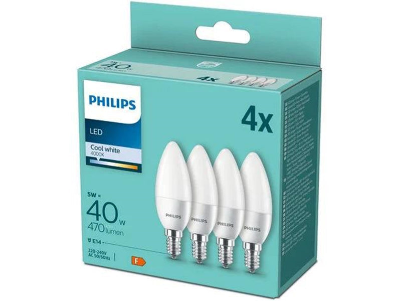 Philips LED-Lampe Candle 5W/840 (40W) Frosted 4-pack E14