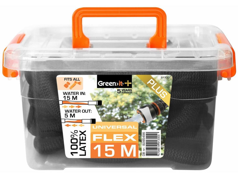 Greenit universal flexible water hose with clutch 15 meter latex