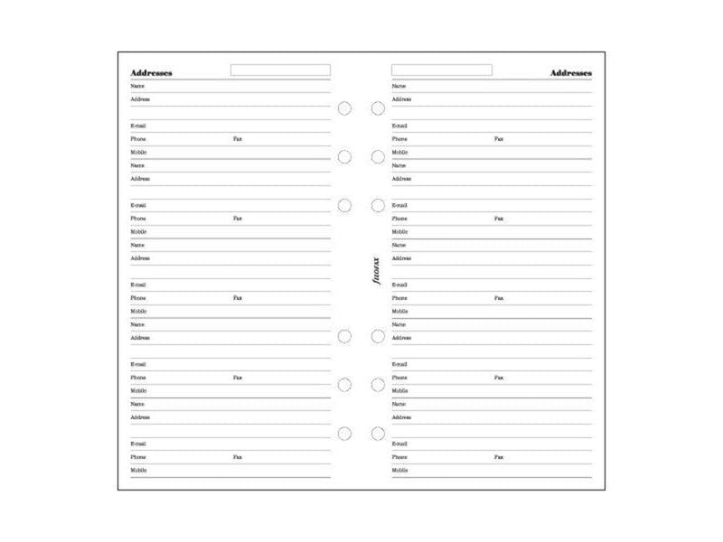 Filofax Contacts Refill - Personal