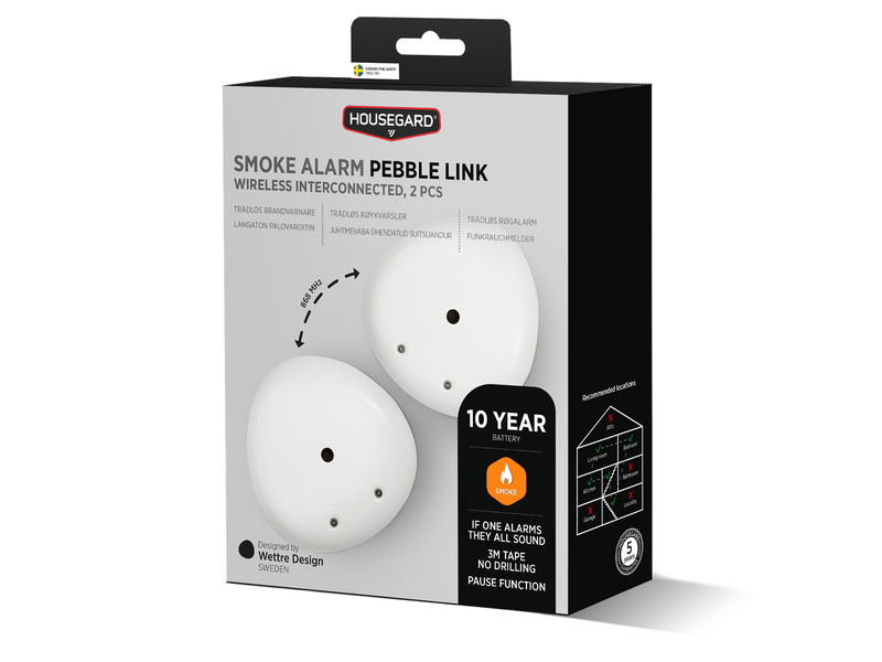 Housegard Pebble Link wireless, series-connected smoke alarm, incl. 10-year battery, 2-pack
