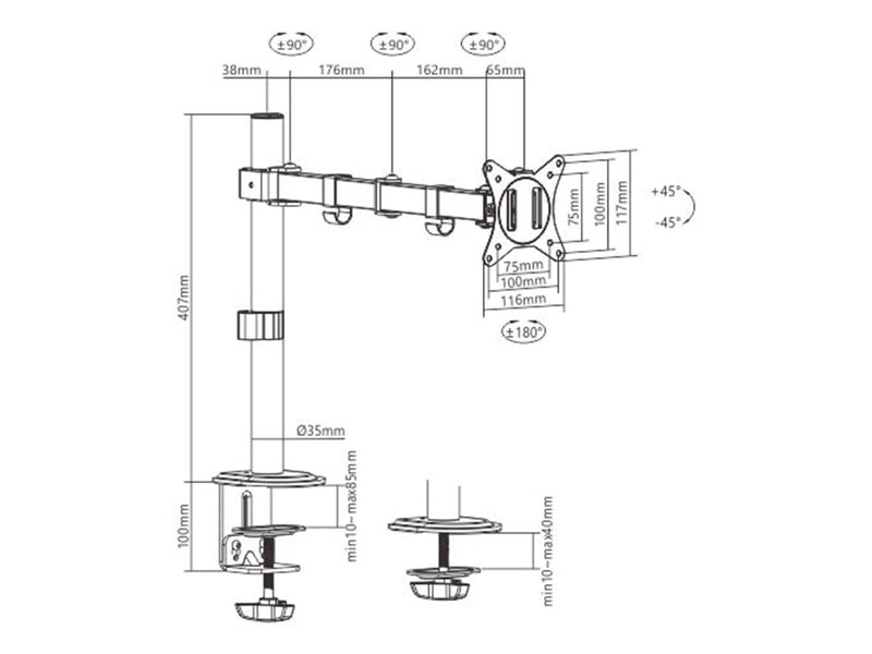 Gembird Monitor Arm - Adjustable desk arm 1-display 17"-32"