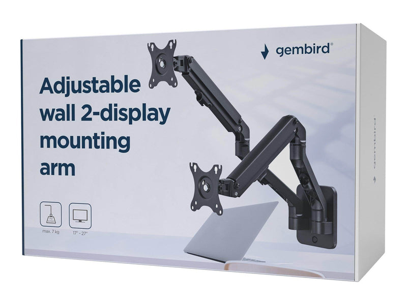 Gembird MA-WA2-01 mounting kit - adjustable arm - for 2 flat panels - up to 7 kg - fine texture black