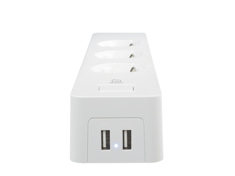 Deltaco SMART HOME Smart Branch Socket 3xCEE 7/3 USB-A 2A white
