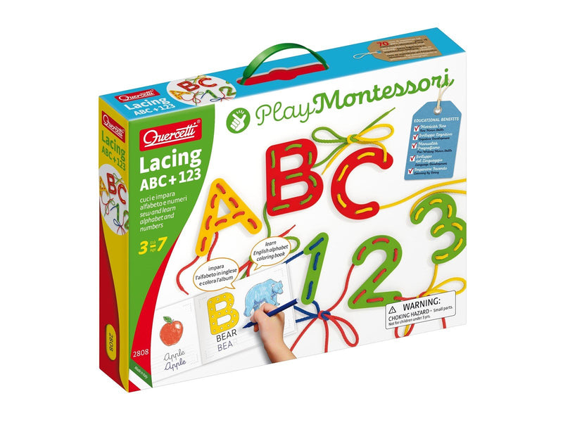 Quercetti Play Montessori Lacing ABC + 123