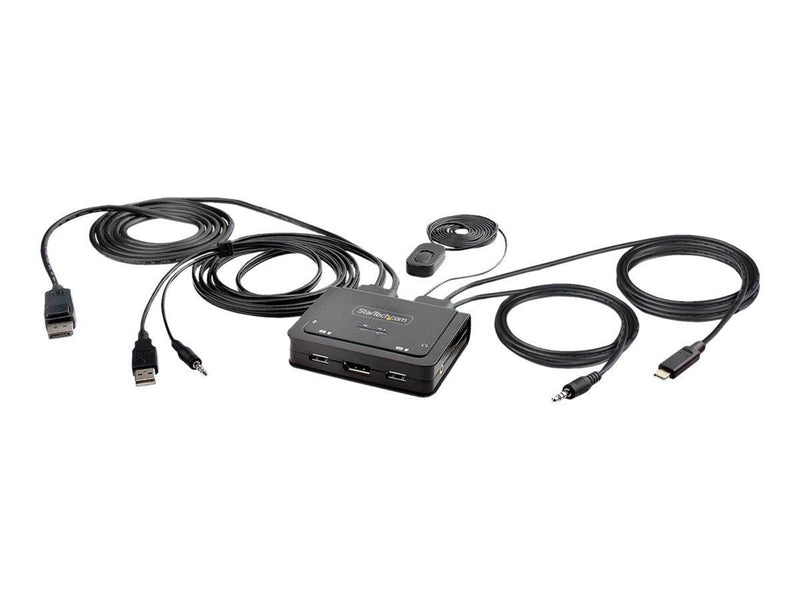 StarTech.com 2-Port Hybrid USB-C DisplayPort Cable KVM Switch 4K 60Hz Compact KVM with 6ft/1.8m USB-A/DisplayPort/Audio & 4ft/1.