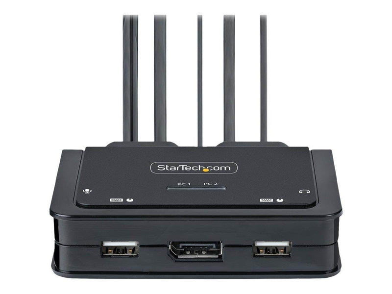 StarTech.com 2-Port Hybrid USB-C DisplayPort Cable KVM Switch 4K 60Hz Compact KVM with 6ft/1.8m USB-A/DisplayPort/Audio & 4ft/1.