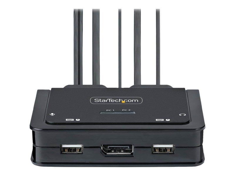 StarTech.com 2-Port USB-C Cable KVM Switch 4K 60Hz DisplayPort Output Compact KVM with 4ft/1.2m USB Type-C/Audio Integrated Cabl