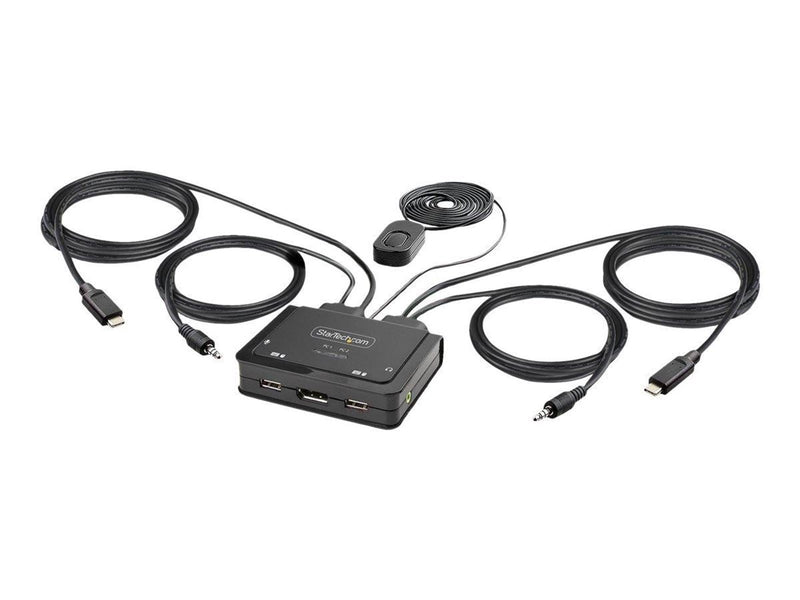 StarTech.com 2-Port USB-C Cable KVM Switch 4K 60Hz DisplayPort Output Compact KVM with 4ft/1.2m USB Type-C/Audio Integrated Cabl