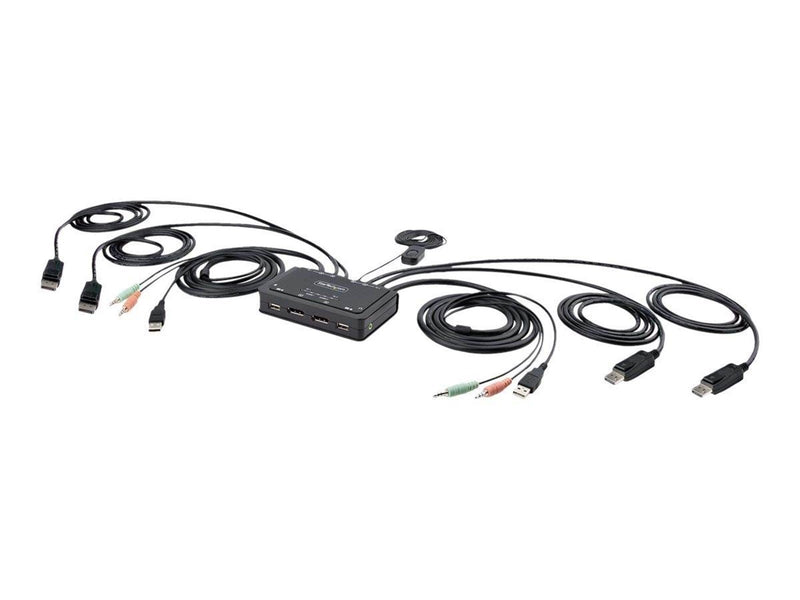 StarTech.com 2-Port Dual-Monitor DisplayPort Cable KVM Switch 4K 60Hz Compact KVM with 5ft/1.5m USB-A/DisplayPort/Audio Integrat