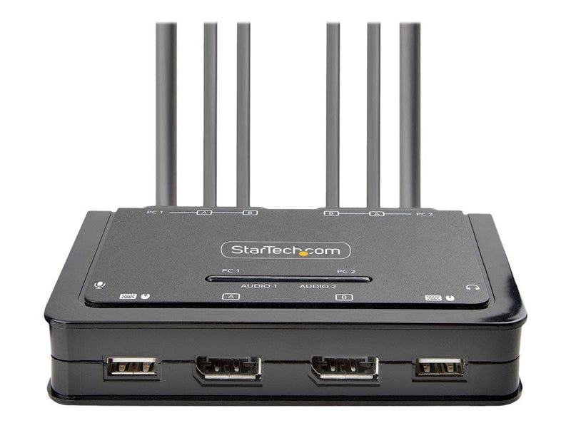 StarTech.com 2-Port Dual-Monitor DisplayPort Cable KVM Switch 4K 60Hz Compact KVM with 5ft/1.5m USB-A/DisplayPort/Audio Integrat