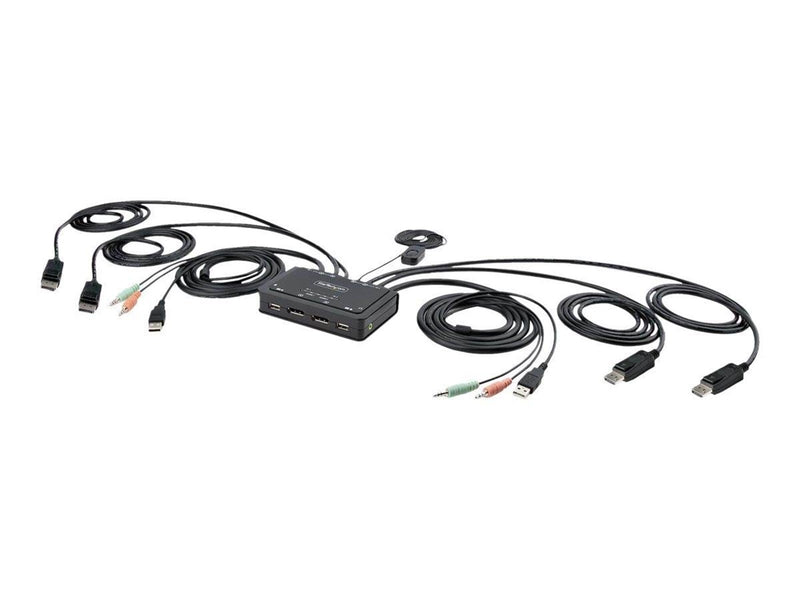 StarTech.com 2-Port Dual-Monitor DisplayPort Cable KVM Switch 4K 60Hz Compact KVM with 5ft/1.5m USB-A/DisplayPort/Audio Integrat