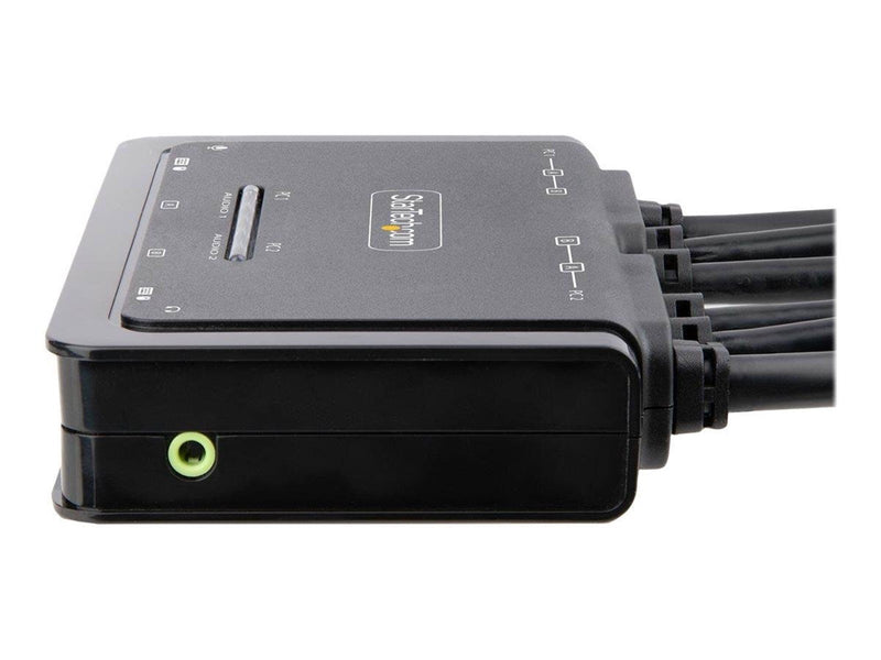 StarTech.com 2-Port Dual-Monitor DisplayPort Cable KVM Switch 4K 60Hz Compact KVM with 5ft/1.5m USB-A/DisplayPort/Audio Integrat
