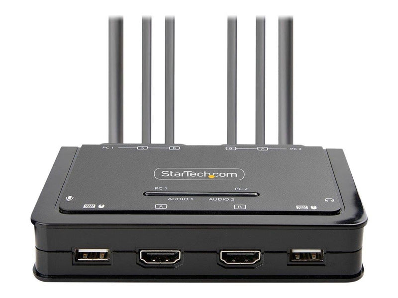 StarTech.com 2-Port Dual-Monitor HDMI Cable KVM Switch 4K 60Hz Compact KVM with 5ft/1.5m USB-A/HDMI/Audio Integrated Cables Bus