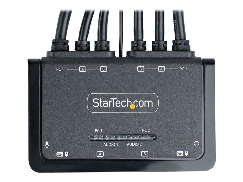 StarTech.com 2-Port Dual-Monitor HDMI Cable KVM Switch 4K 60Hz Compact KVM with 5ft/1.5m USB-A/HDMI/Audio Integrated Cables Bus