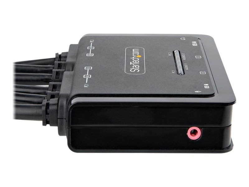 StarTech.com 2-Port Dual-Monitor HDMI Cable KVM Switch 4K 60Hz Compact KVM with 5ft/1.5m USB-A/HDMI/Audio Integrated Cables Bus