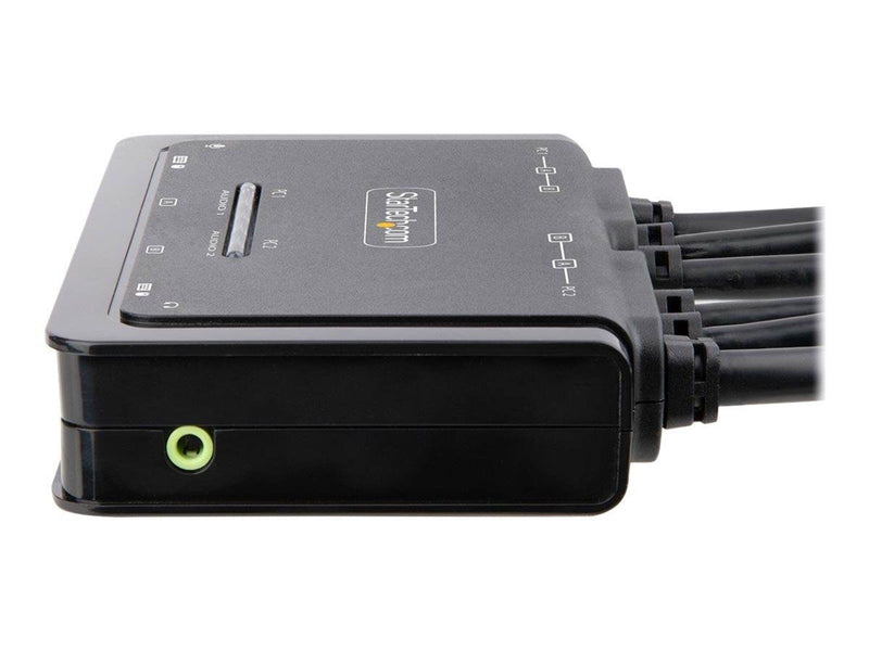 StarTech.com 2-Port Dual-Monitor HDMI Cable KVM Switch 4K 60Hz Compact KVM with 5ft/1.5m USB-A/HDMI/Audio Integrated Cables Bus