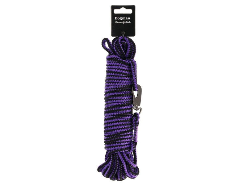 Dogman Iris geflochtene Schleppleine mit Karabinerbefestigung Lila 6,5mm 15m