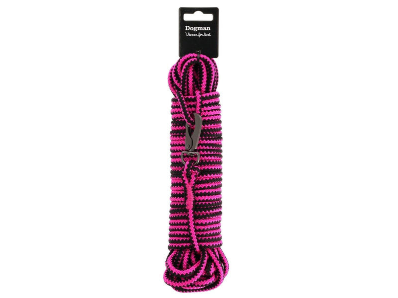 Dogman Iris geflochtene Schleppleine mit Karabinerbefestigung Pink 6,5mm 15m