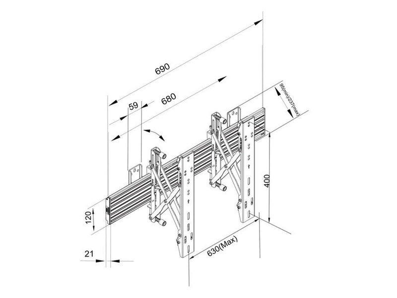 Multibrackets M Wallmount Pro MBW1U Push In Pop Out Black 30 kg 65" From 100 x 100 mm