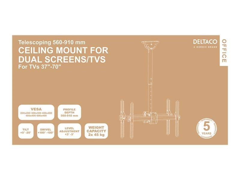 Deltaco Office ARM-0403 mounting kit - back-to-back telescopic - for 2 flat panels - black 45 kg 70" 200 x 200 mm