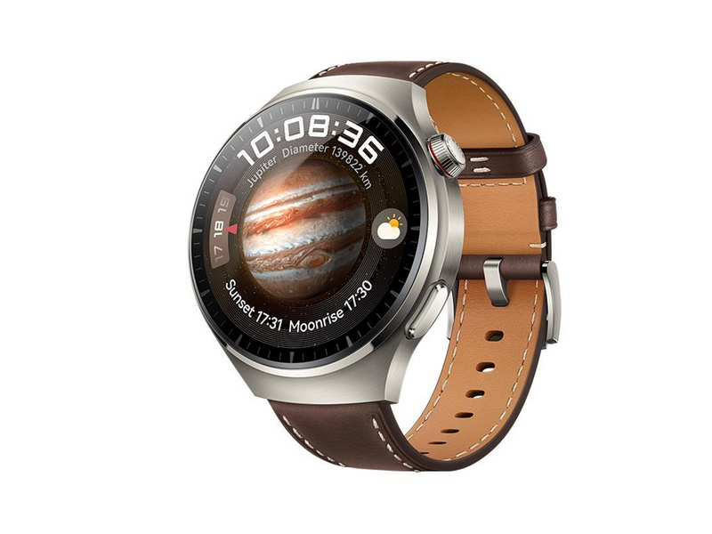 Huawei Watch 4 Pro 48mm Classic - Titanium Case with Dark Brown Leather Strap