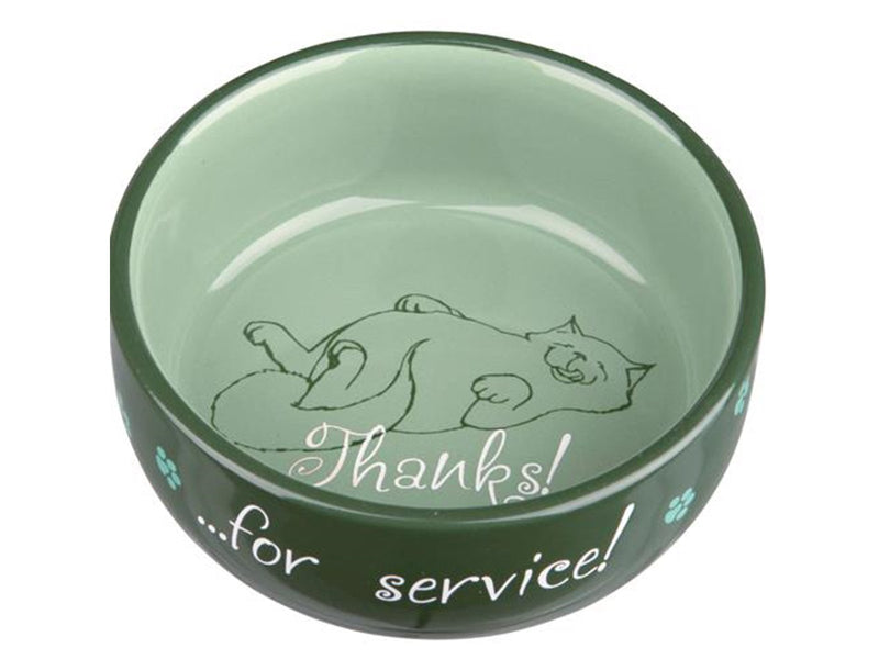 Trixie Ceramic Bowl Thanks for Service.0.3 l/ø 11 cm assorted colours