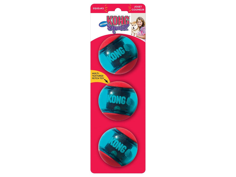 KONG Dog Toy Squeezz Action Ball Red Small (3-Pack)