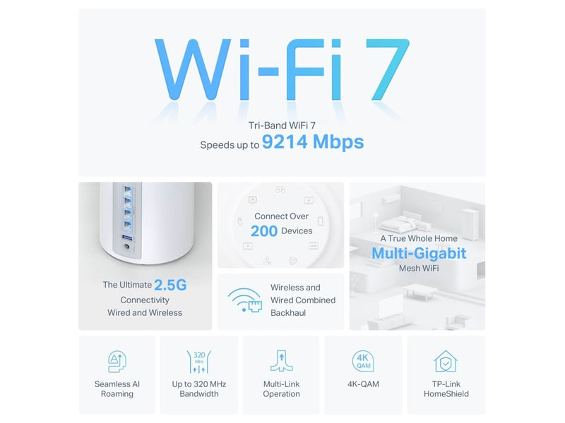 TP-Link Deco BE65 (1-pack) BE9300 Whole Home Mesh WiFi 7 System - Mesh router 802.11a/b/g/n/ac/ax/be (Wi-Fi 7)