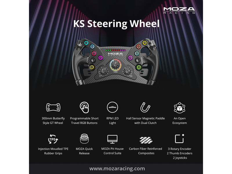 Moza Racing MOZA KS Formula Steering Wheel - 300mm butterfly style - Wireless Wheel - PC