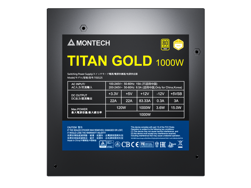 Montech Titan 1000 Netzteile - 1000 Watt - 135 mm - ATX - 80 Plus Gold zertifiziert