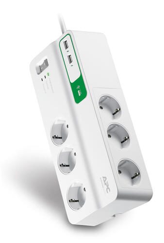 APC PM6U-GR Essential SurgeArrest 6-fach, 2 USB-Ports, 230 V