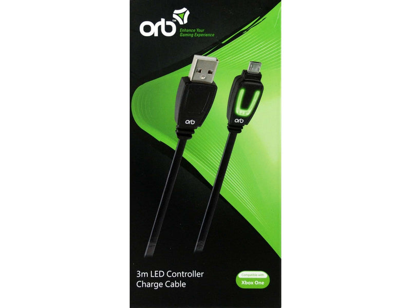 Orb XBox One 3m LED Controller Charge Cable - Wired Charging cable for wireless game controller - Microsoft Xbox One