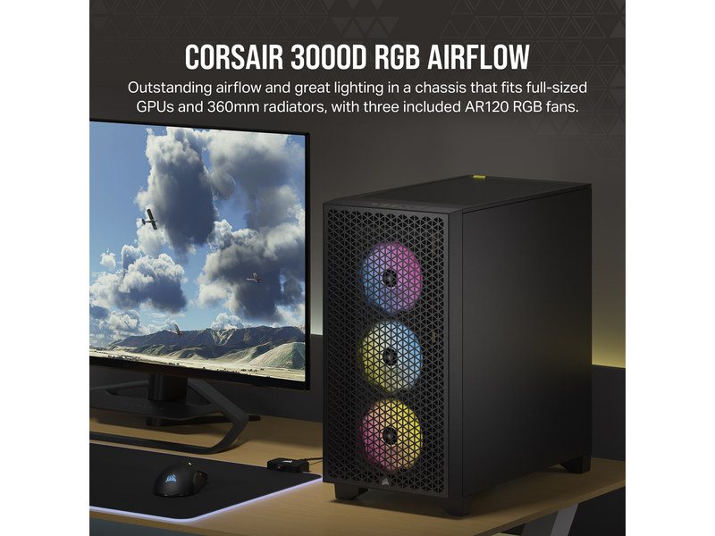 Corsair 3000D RGB AIRFLOW TG - Black - Gehäuse - Miditower - Schwarz