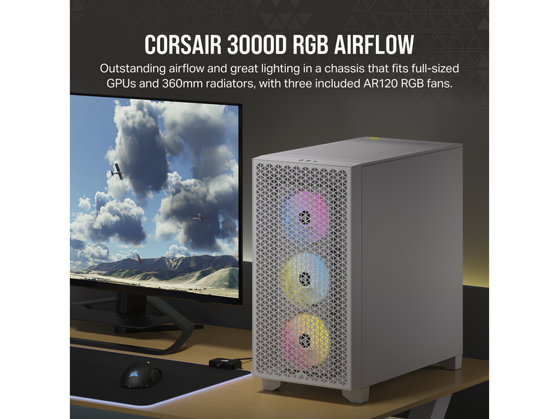 Corsair 3000D RGB AIRFLOW TG - White - Gehäuse - Miditower - Weiß