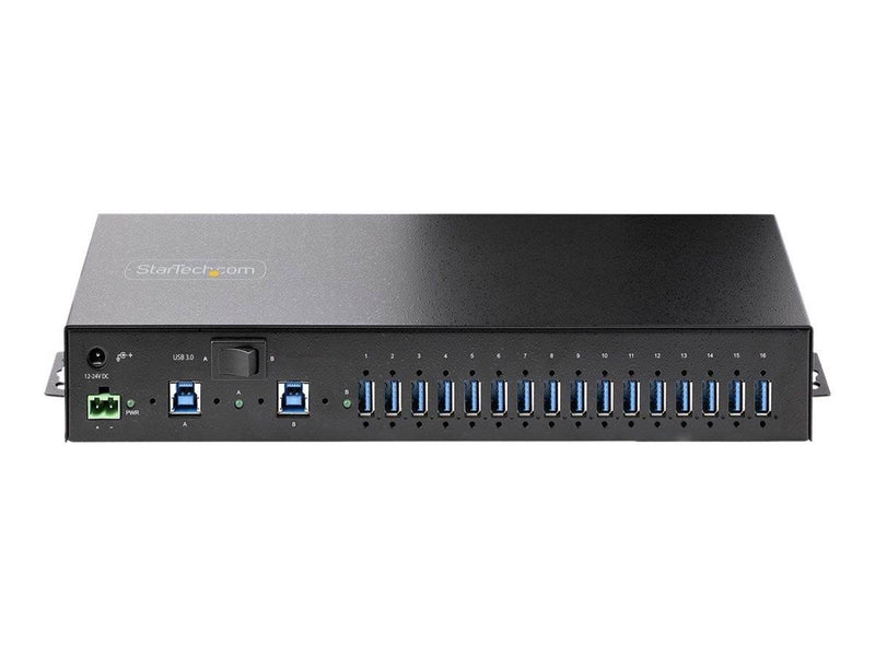 StarTech.com 16-Port Industrial USB 3.0 Hub 5Gbps Metal DIN/Surface/Rack Mountable ESD Protection Terminal Block USB-Hubs - USB