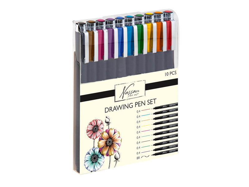 Nassau Drawing pen set fineliners coloured - 10 pcs