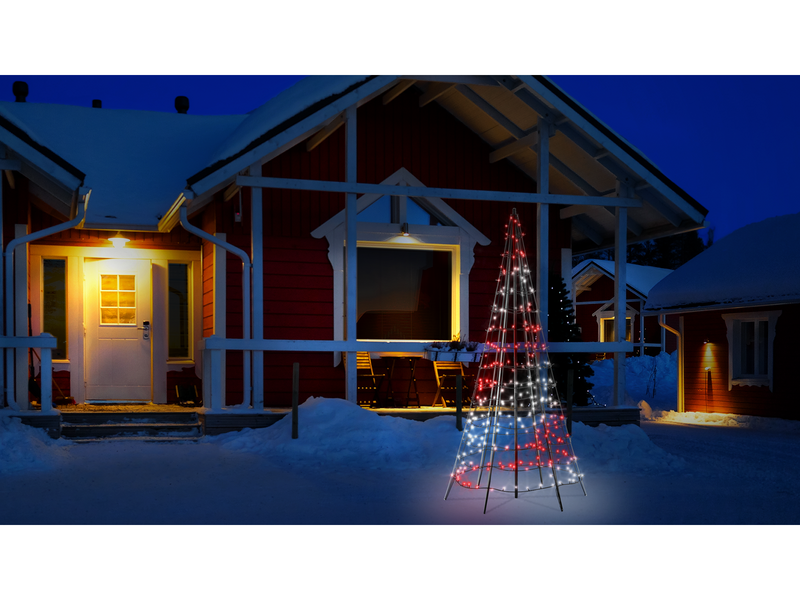 Twinkly Light Tree – 2 Meters Flag-pole Tree with 300 RGB + Warm White LEDs. Black Wire. Pole Included.