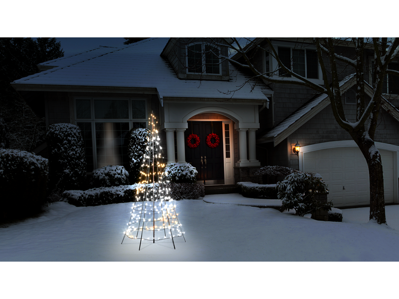 Twinkly Light Tree – 2 Meters Flag-pole Tree with 300 RGB + Warm White LEDs. Black Wire. Pole Included.