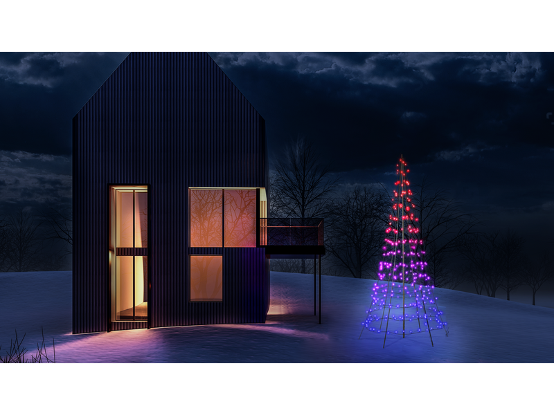 Twinkly Light Tree – 2 Meters Flag-pole Tree with 300 RGB + Warm White LEDs. Black Wire. Pole Included.