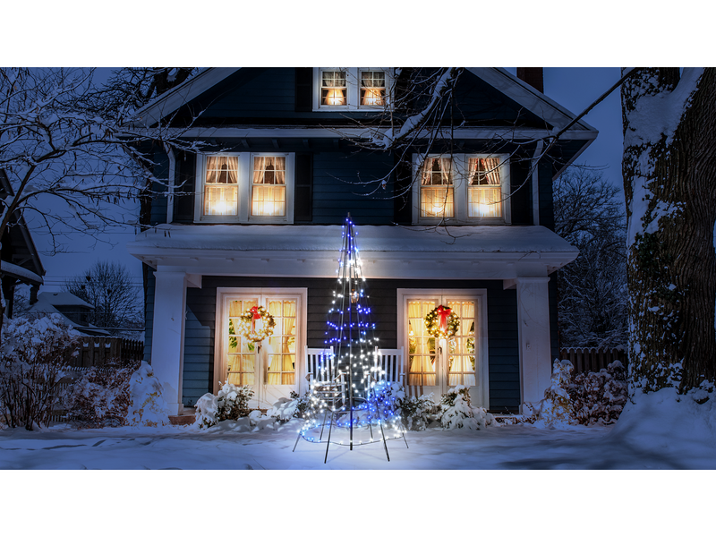 Twinkly Light Tree – 2 Meters Flag-pole Tree with 300 RGB + Warm White LEDs. Black Wire. Pole Included.