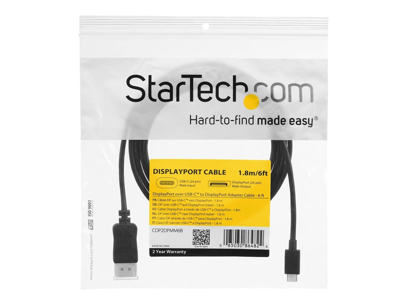 StarTech.com 1.8M USB C to DisplayPort Adapter Cable - USB Type-C - 4K 60Hz