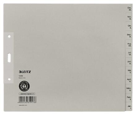 LEITZ Ordnerregister 1230 Halbformat, Überbreite Dez.-Jan. grau 12-teilig - 5 Satz