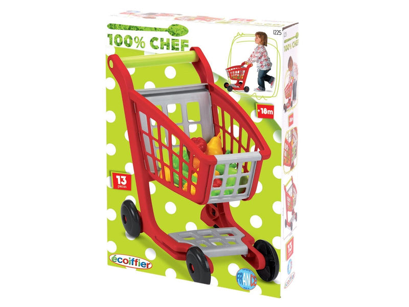 Ecoiffier 100% Chef shopping cart with groceries